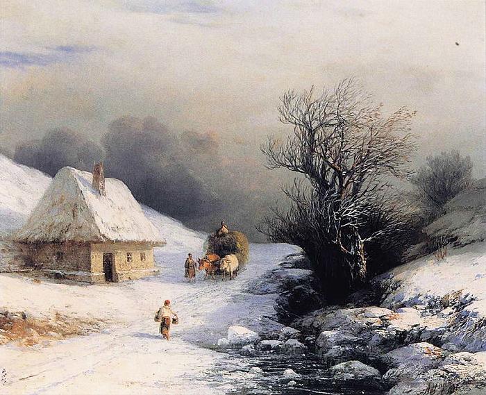 Ivan Aivazovsky Little Russian Ox Cart in Winter Sweden oil painting art